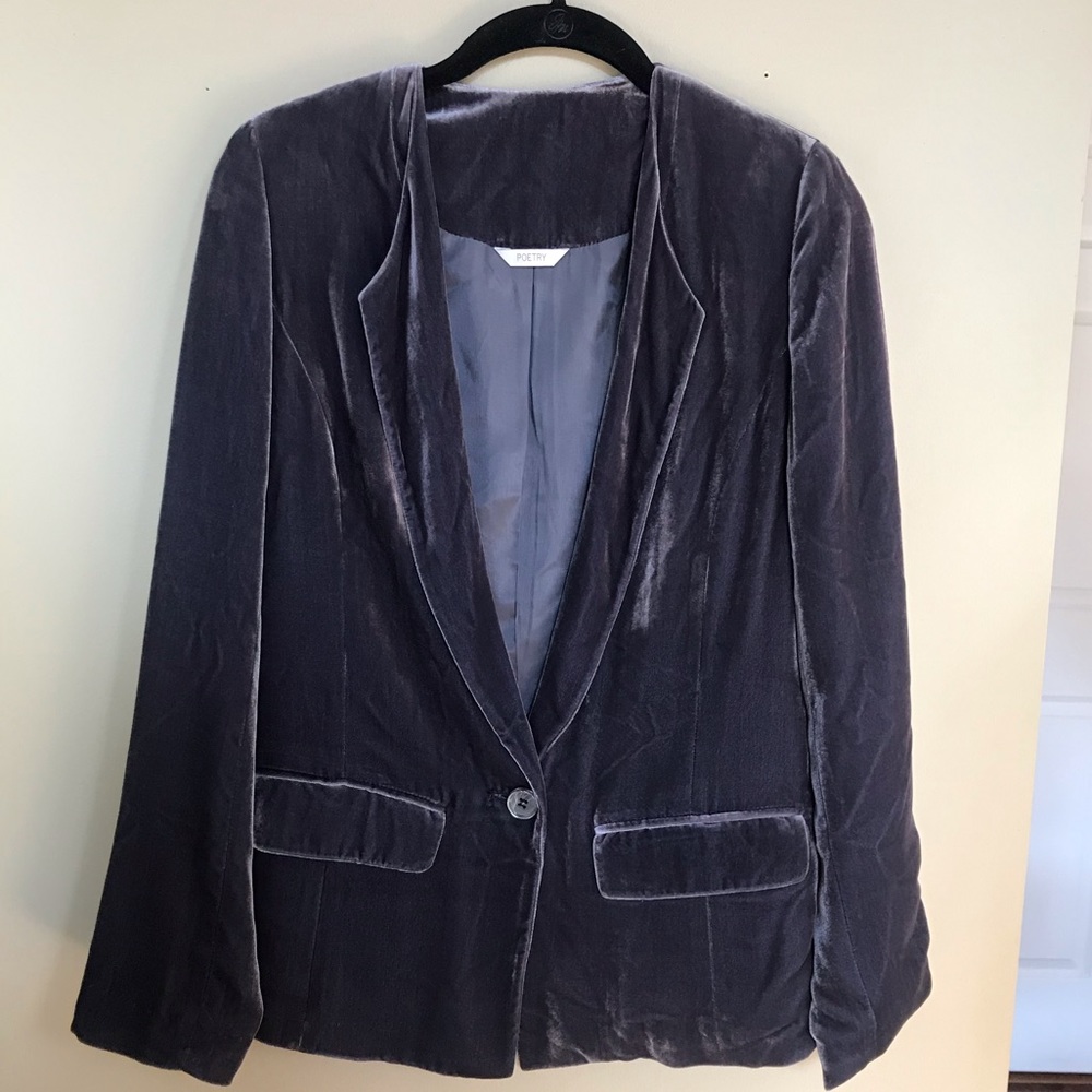 Poetry Velvet Blazer in Deep Gray-Blue